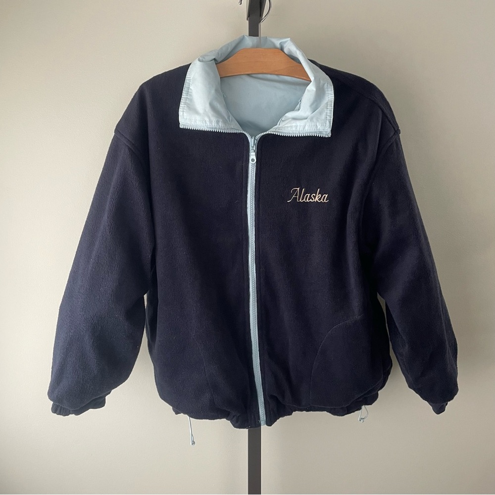 Vintage Navy and Light Blue Alaska Zipper Fleece Jacket